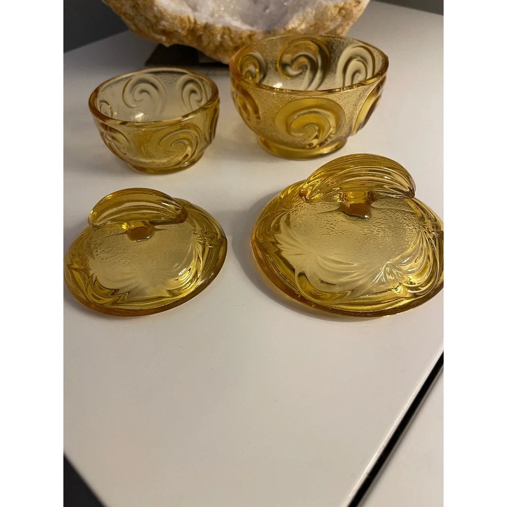Bagley Rutland Pattern - Amber Brown Glass Vanity Set